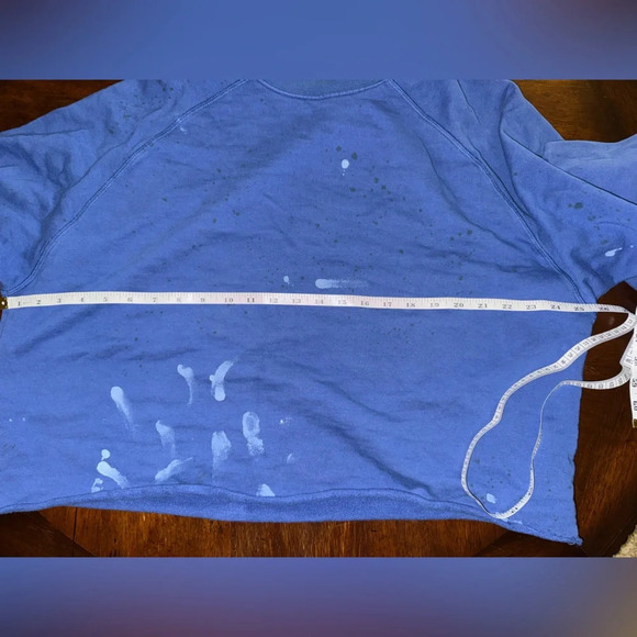 MNML Men's Painter Crewneck Cropped Distressed Sweatshirt Blue Size Small - Picture 5 of 6